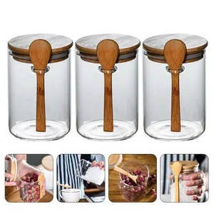3er-Set 500ml Glas-Vorratsgläser mit luftdichten Bambusdeckeln und Holzlöffeln für Küche