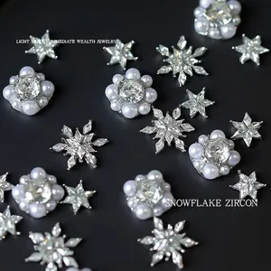 Snowflake zircon and pearl nail art charms for Christmas DIY manicure decoration