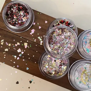 Paillettes miste per nail art a forma di stella e cuore in vasetti per decorazioni fai-da-te