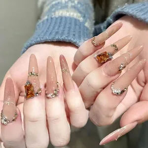 Luxury champagne zircon nail art charms with Maillard style 5A crystal rhinestones for manicure
