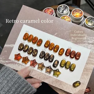 Δείγματα βερνικιού νυχιών cat-eye retro caramel για την επαγγελματική φθινοπωρινή τέχνη
