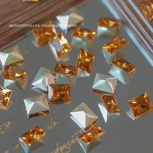 Champagne 5A zircon nail art gems in various fancy shapes on mirror