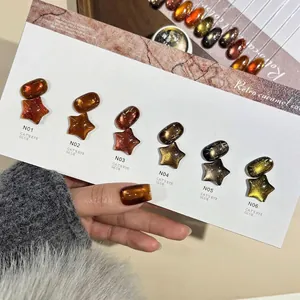 Σετ βερνίκι νυχιών τζελ cat eye retro caramel με λαμπερό χρυσό φινίρισμα