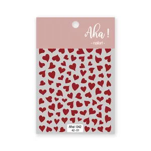 Red heart pattern nail art stickers sheet with a cute aesthetic for creative DIY manicures