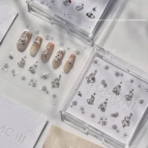 3D embossed Christmas nail stickers with pearls and snowflakes for nail art
