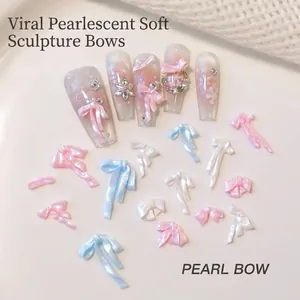 Lazos de resina perlada para nail art en rosa, azul y blanco para manicura de hada