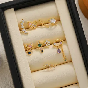 18K Gold Plated Titanium Steel Cartilage Stud Earrings Set For Women Zirconia Stainless Steel Screw Back Ear Piercing Jewelry