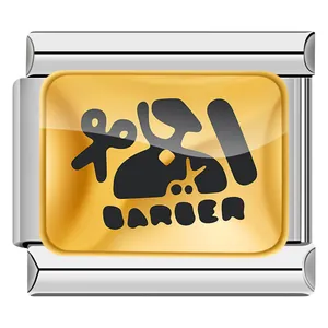 Detail of a barber profession modular charm for stainless steel Italian bracelets.
