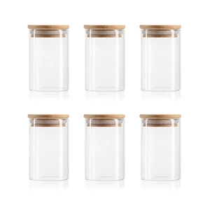Set di 6 barattoli in vetro trasparente da 250 ml con coperchi in bambù ermetici per cucina