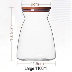Dimension details of the 1100ml trapezoidal glass jar with top and bottom measurements