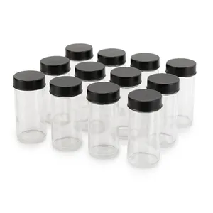 12er-Set 4oz Gewürzgläser aus Klarglas mit schwarzen Kunststoffdeckeln für die Küche