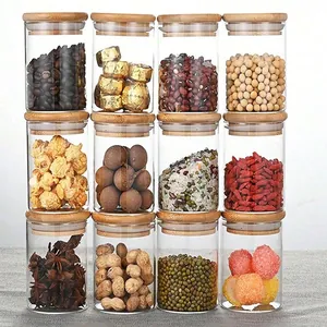 12er-Set runde Vorratsgläser aus Glas mit Bambusdeckeln für trockene Lebensmittel