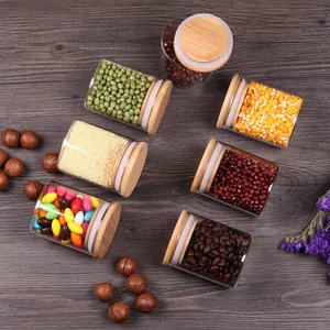 Lot de 10 petits bocaux de rangement en verre 200 ml avec couvercles en bambou hermétiques