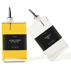 Modern Transparent Square Glass Oil Bottle Leak-proof Olive Oil Dispenser With Stainless Steel Pourer For Kitchen Soy Sauce Vinegar 350ml 500ml Glass Pot