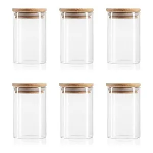 Set professionale da 6 barattoli per spezie in vetro da 250 ml con coperchi in bambù