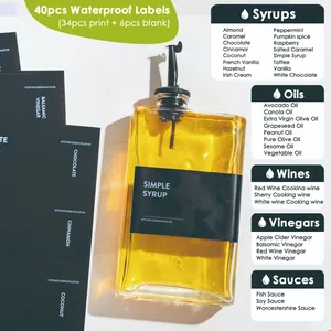 Transparante vierkante oliefles van 500ml met 40 waterdichte etiketten voor keuken