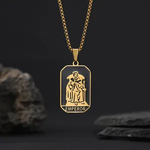 Vintage 18K gold plated stainless steel Tarot necklace featuring The Emperor pendant.