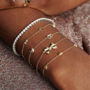 Pulseras apilables bañadas en oro de 18K con cadena de circonitas brillantes para mujer