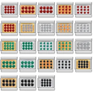Maillons de Charms Modulaires Italiens en Acier Inoxydable Avec Zirconia Coloré Sertissage Pavé Accessoires de Bijoux DIY Pour Bracelet Style Nomination Femme