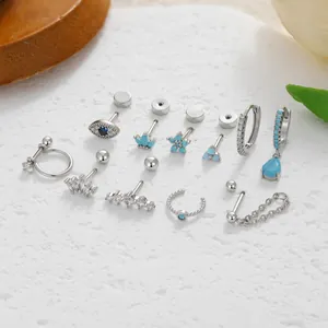 Stainless Steel Geometric Heart Star Rhinestone Piercing Stud Earrings Fashion Piercing Jewelry For Women Body Piercing Jewelry