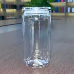 Minimalistischer 16-oz-Kunststoffbecher in Dosenform mit Deckel für Eiskaffee Soda