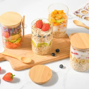 Barattolo Rotondo in Vetro Trasparente Con Coperchio in Bambù E Cucchiaio Contenitore Sigillato Per Alimenti Per Cucina