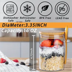 Vista dettagliata delle specifiche del barattolo in vetro da 16oz con coperchio