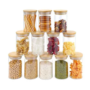 Set di 12 barattoli per spezie in vetro borosilicato con coperchi in bambù ermetici