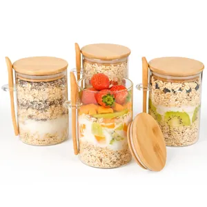 Set di 4 barattoli in vetro per avena con coperchi ermetici in bambù e cucchiai