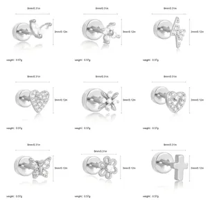 Macro view of stainless steel stud earrings showing precise size and weight parameters.