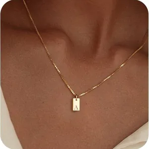 Minimalist Stainless Steel 18K Gold Plated Square Letter Pendant Necklace For Women Personalized Alphabet Engraved Box Chain Jewelry Gift
