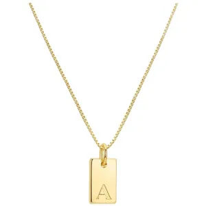 18K gold plated stainless steel rectangle initial letter A pendant necklace for women