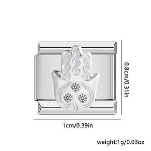 Detailed size view of the Hamsa hand design stainless steel Italian charm bracelet link