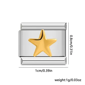 Detailed view of stainless steel star charm link with size and weight specifications