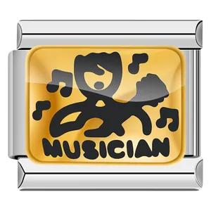 Detail view of a gold-toned musician charm for Italian modular bracelets.