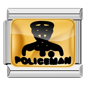 Stainless steel Italian modular charm link featuring a yellow background policeman design