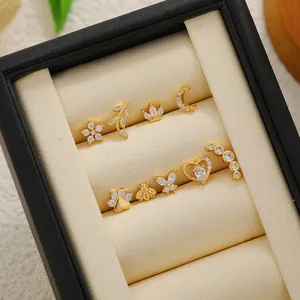 Detailed view of 18K gold plated titanium steel earring set with micro-inlaid CZ stones