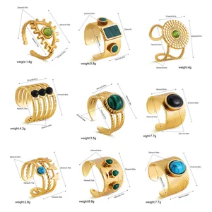 Detailed dimension and weight parameters for various vintage 18K gold-plated open rings.