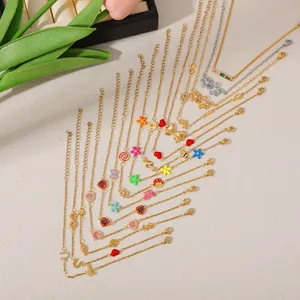 Stainless steel 18K gold-plated bracelets with colorful enamel heart and U-shaped charms