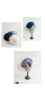 Multiple views of soft wool beret hats for women in a vintage autumn winter style