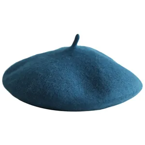 Classic teal blue wool beret for women, retro autumn winter style artist painter hat