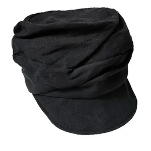 Elegante schwarze Leinen-Schirmmütze für Damen mit modischem Falten-Design für Sommer