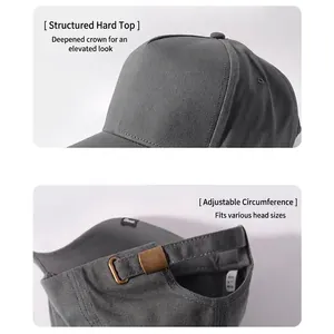Cappellino da baseball grigio strutturato a corona alta con fibbia in metallo regolabile