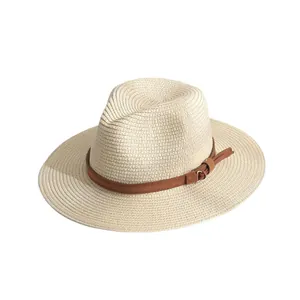 Chapeau Panama classique en paille beige avec ruban marron pour protection solaire plage