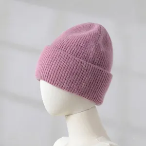 Women Rabbit Hair Blend Knit Beanie Hat Soft Warm Thick Rolled Edge Cold Hat For Autumn Winter Outdoor Daily Beanie