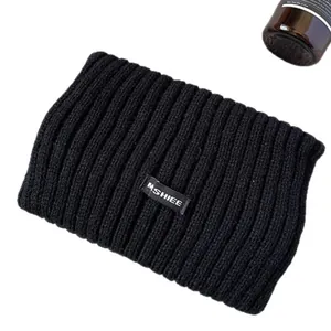 Fascia invernale in maglia a coste nera con patch MSHIEE per calore e protezione orecchie