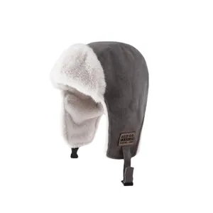 Winter Warm Trapper Hat For Men Women Unisex Faux Fur Lining Thick Plush Ear Flap Hat Cold Weather Outdoor Riding Pilot Cap