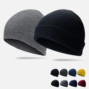 Unisex Winter Acryl Strickmütze Beanie Warm Einfarbig Totenkopfmütze Lässig Outdoor Rippenstrick Mütze Täglich Manschetten Uhr Kappe