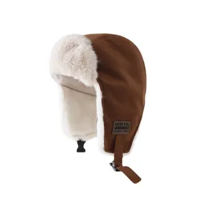 Classic brown winter trapper hat with cozy white faux fur lining for outdoor warmth