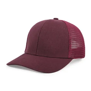 Classic maroon trucker baseball cap with breathable mesh back and curved sun visor detail